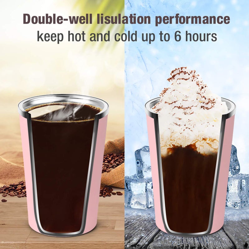 Smilatte 12oz (380ml) Vacuum Insulated Coffee Travel Mug, Leakproof Double Wall Stainless Steel Reusable Cup with Lid, Thermal Tumbler for Hot and Cold Drinks, Matte Texture Pink - Image 4